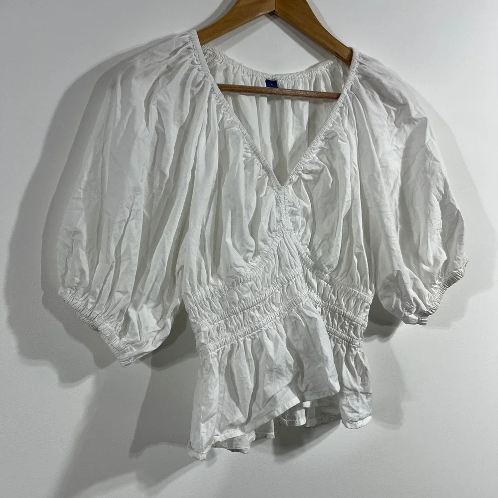 Old Navy Dainty Babydoll Coquette Ren Fair Cotton Smocked Peplum Top Women Small